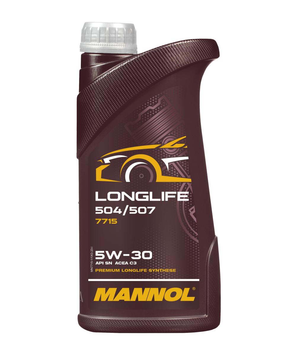 7715-001 масло мот.синт. Longlife 504/507 5W-30  (1л) MANNOL; API SN/CF, ACEA C3