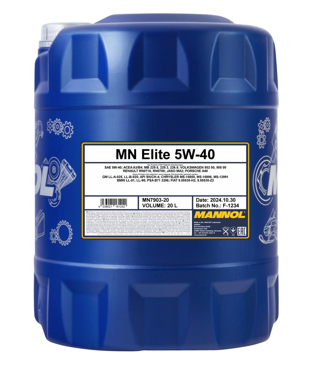 7903-020 масло мот.синт. Elite 5W/40 (20л) MANNOL; API SN/CH-4, ACEA A3/B4