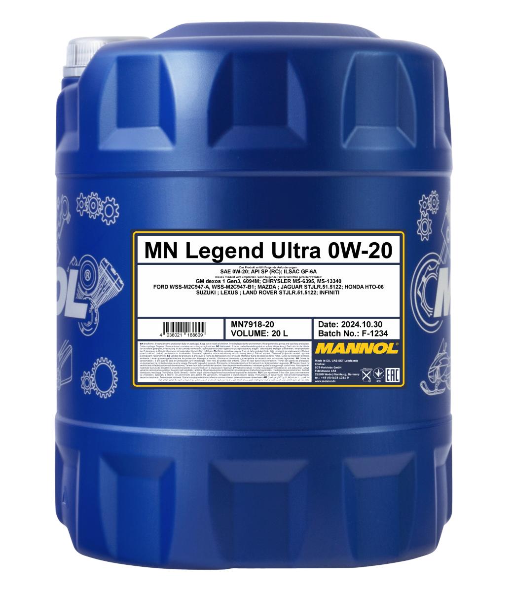 7918-020 масло мот.синт. Legend Ultra 0W-20  (20л) MANNOL; API SP(RC)