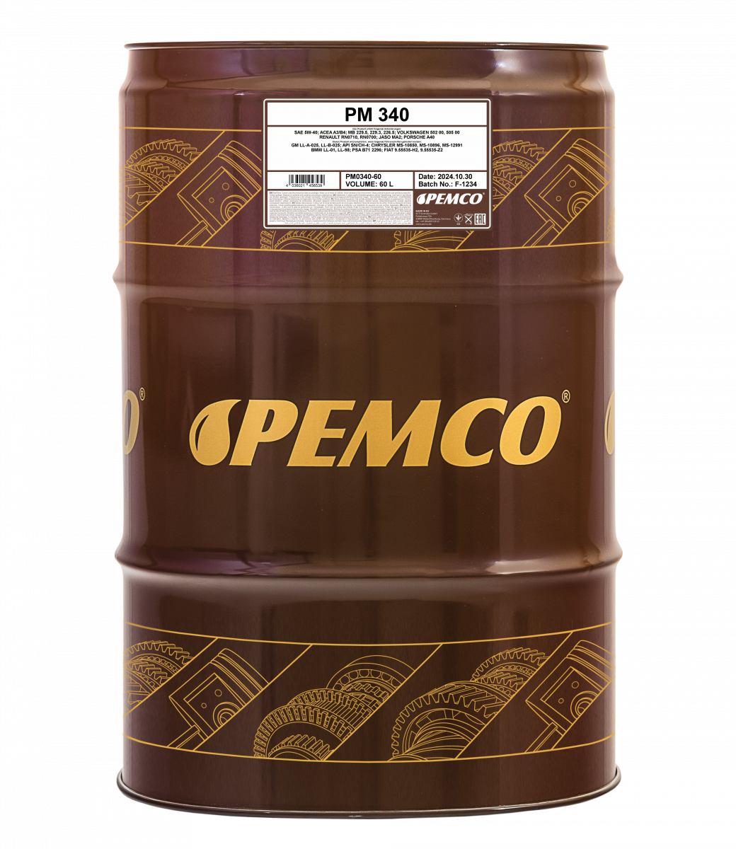 Масло моторное синтетическое универсальное всесезонное 340 SAE 5W-40 (60л) Pemco