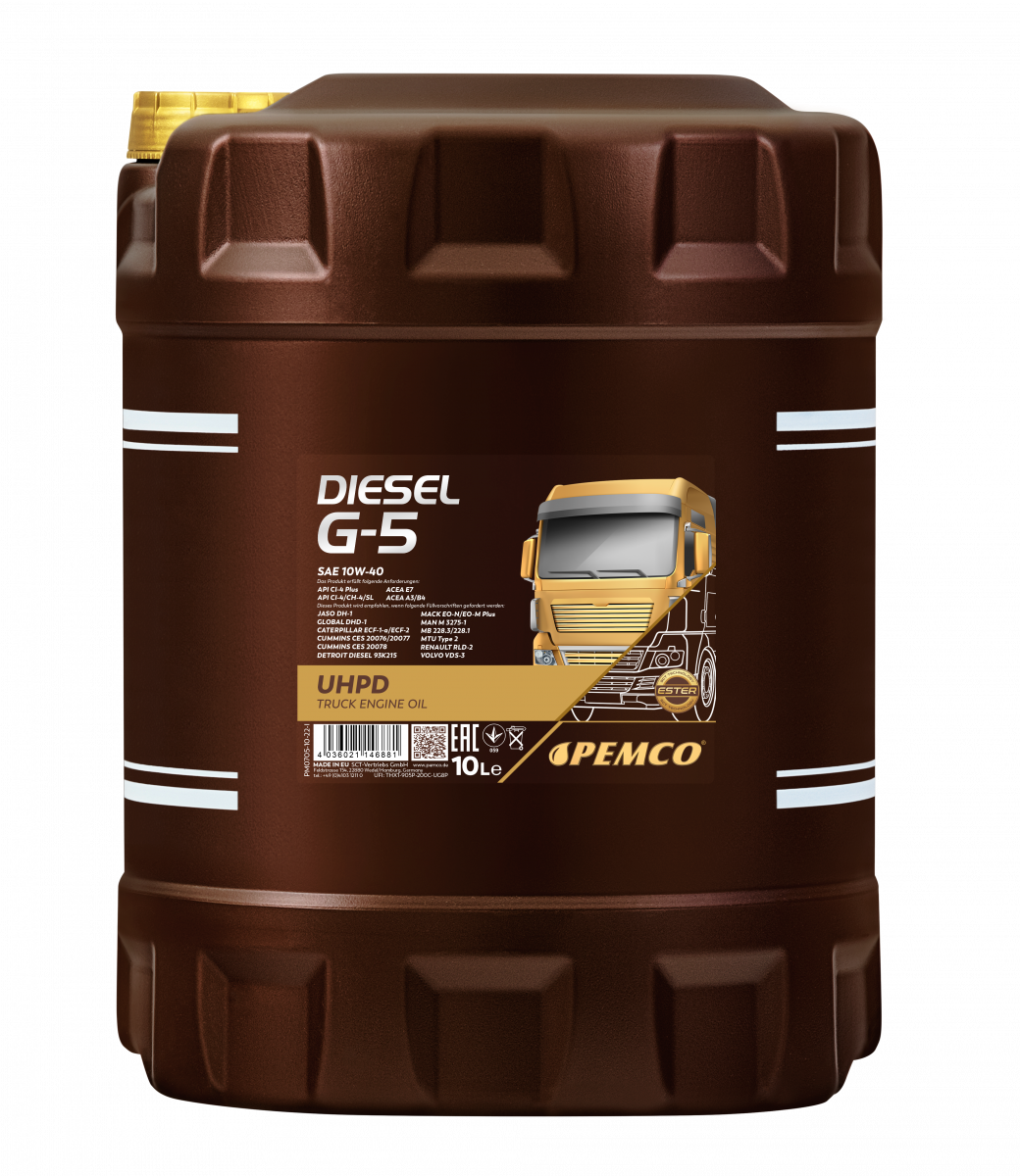 Масло моторное полусинтетическое универсальное всесезонное Diesel G-5 UHPD SAE 10W-40 (10л) Pemco