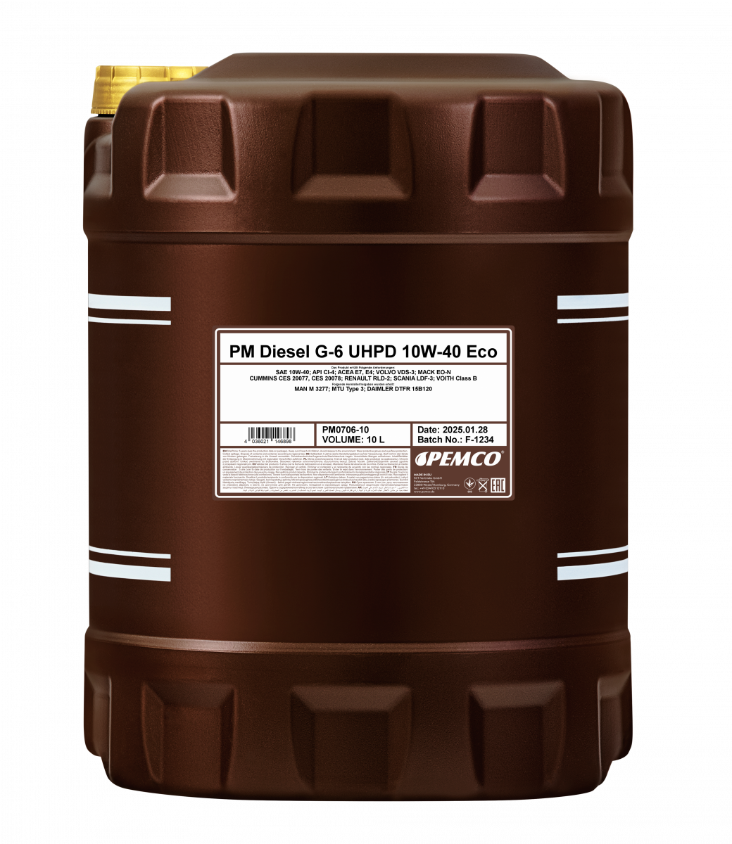 Масло моторное синтетическое универсальное всесезонное DIESEL G-6 Eco UHPD SAE 10W-40 (10л) Pemco