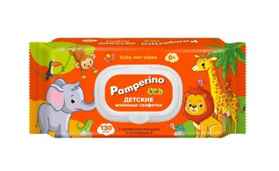 Pamperino  №130 Kids Детские влажные салфетки с ромашкой и вит. Е  с пластиковым клапаном 72954