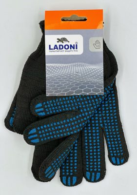 Перчатки черные утеплённые с синим ПВХ оверлок LADONI