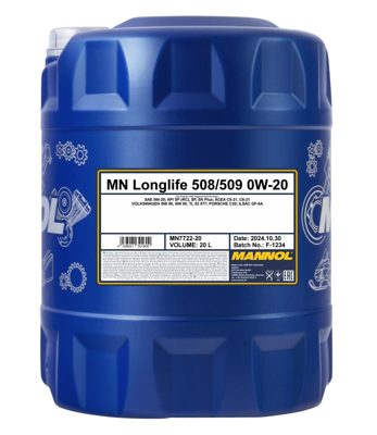 7722-020 масло мот.синт. Longlife 508/509 0W-20  (20л) MANNOL; API SP (RC) ACEA C5